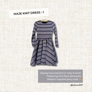 Maje Knit Zigzag Dress | Fit & Flare Metallic Thread | XS